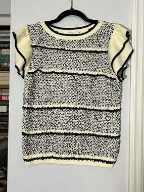 Petal + Pup Lydia Knit Top Ivory Black Ruffle Sleeve Sweater